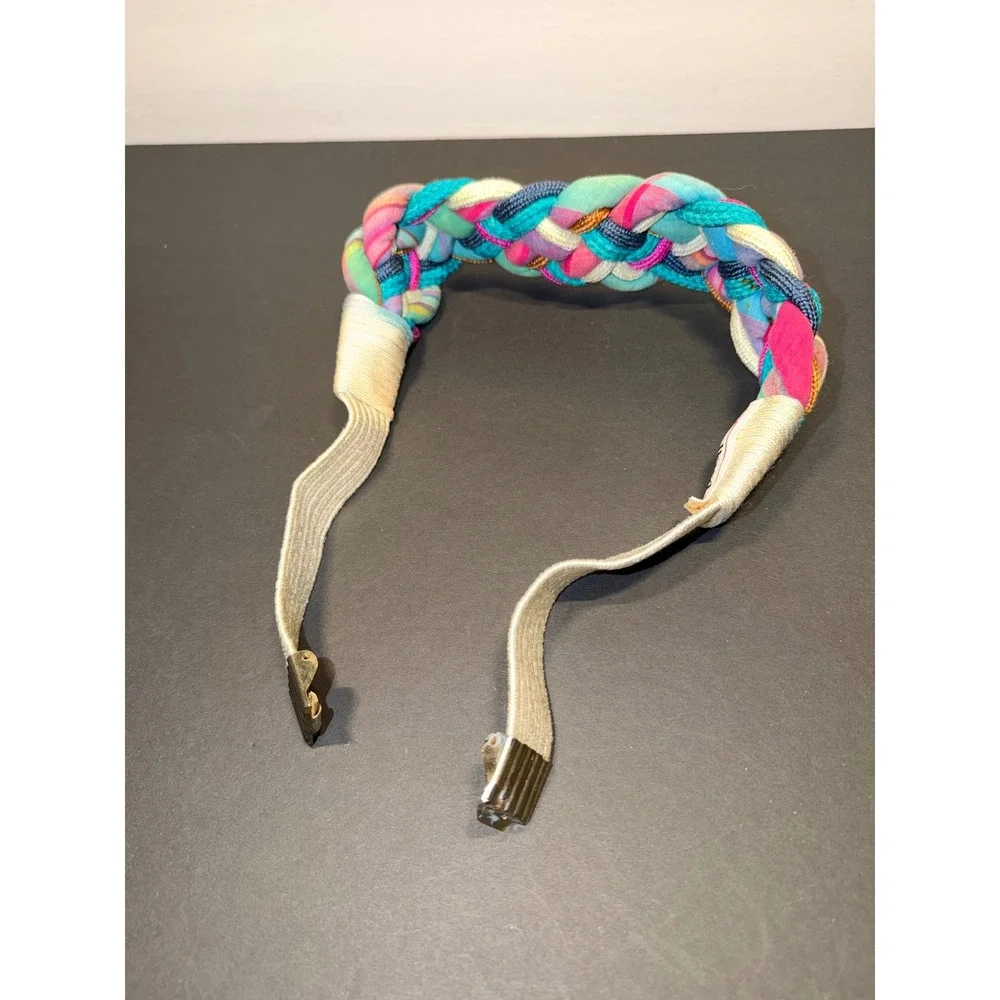 Talbots Vintage 80's Braided Elastic Waist Belt Multicolor Woven Retro Boho Sz S